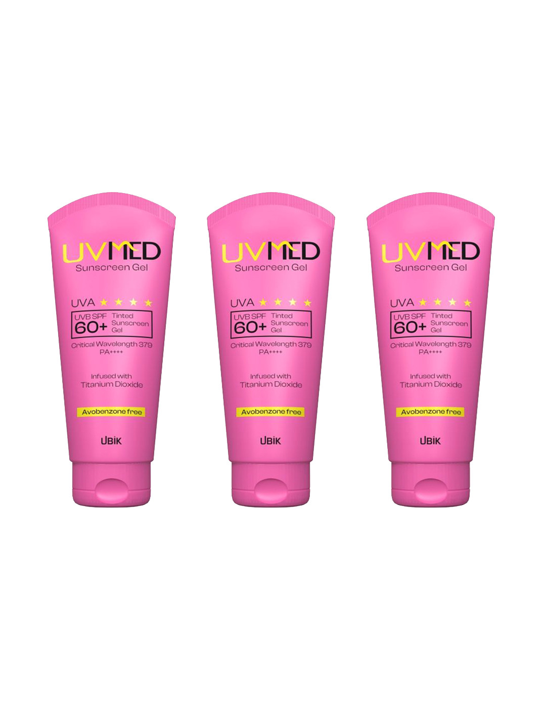 UVMED Set Of 3 Tinted Sunscreen Gel SPF 60+ PA++++ - 50 g Each