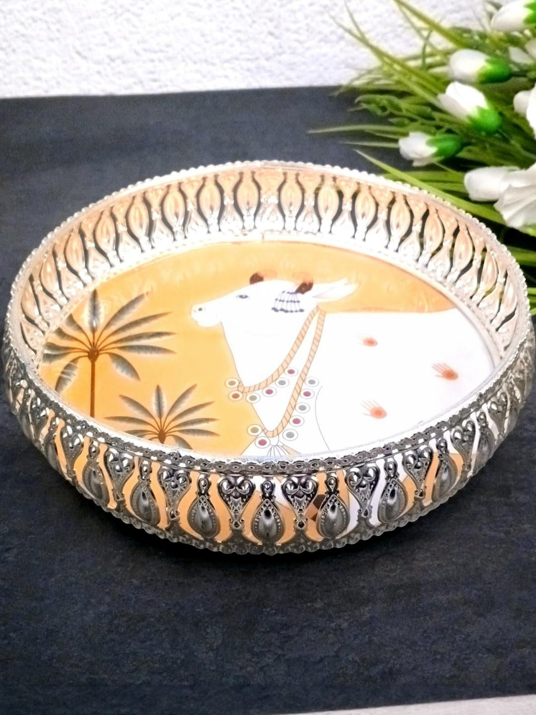 apka mart Metal Handcrafted Decorative Round Tray