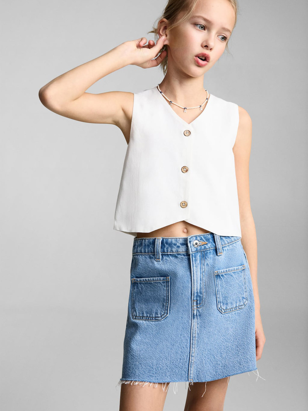 Mango Kids Girls Cotton Denim Skirt