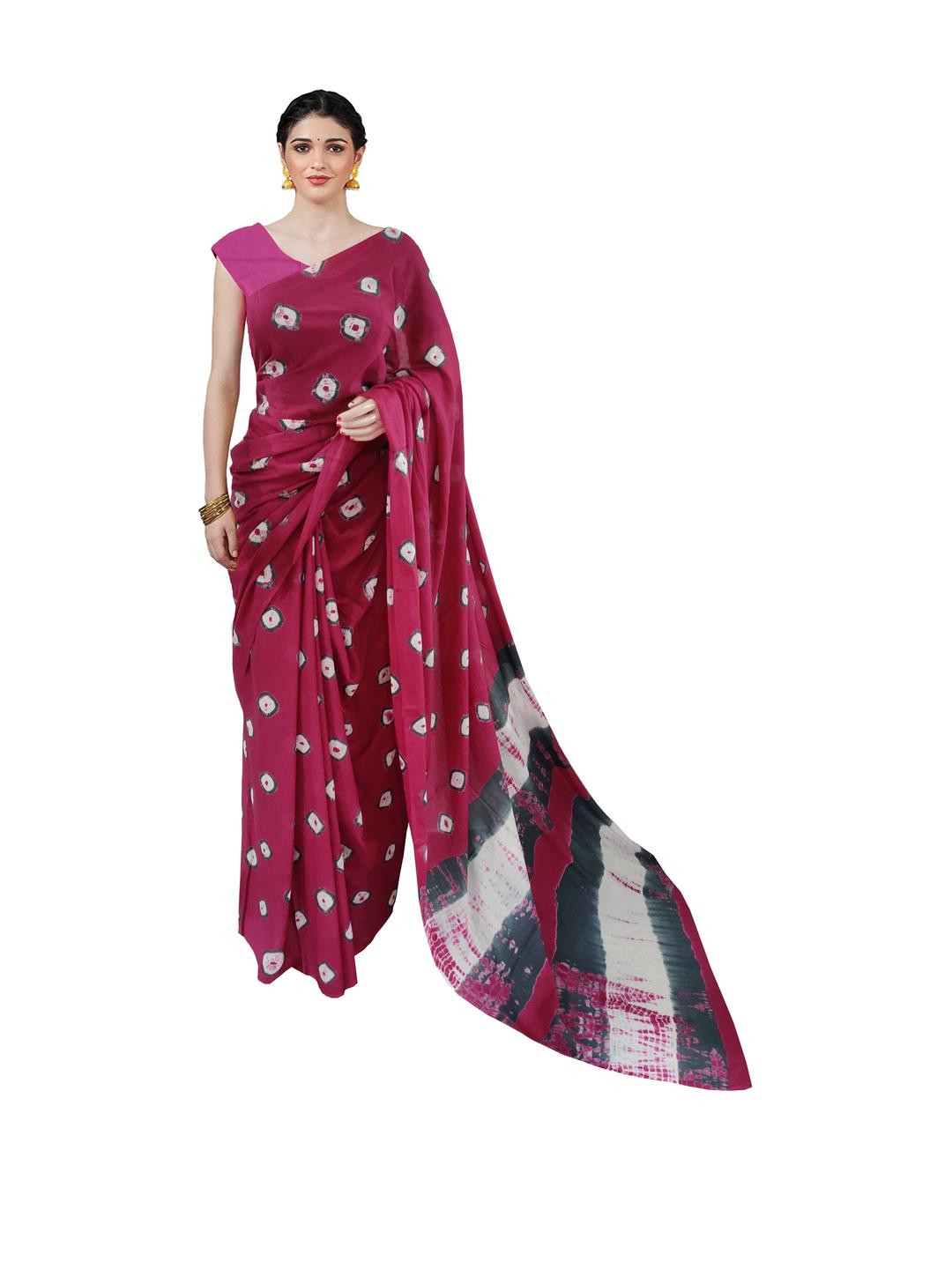 Pinkcity Trade World Magenta Pure Cotton Ikat Sarees