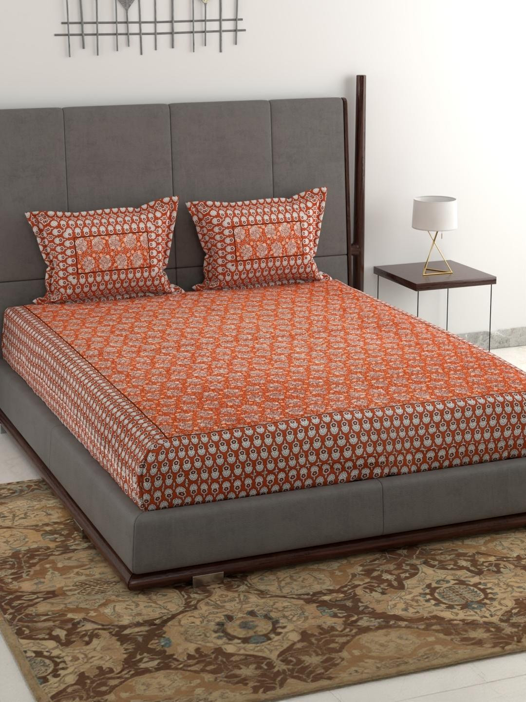 Anadhika Red Floral 220 TC King Bedsheet with 2 Pillow Covers
