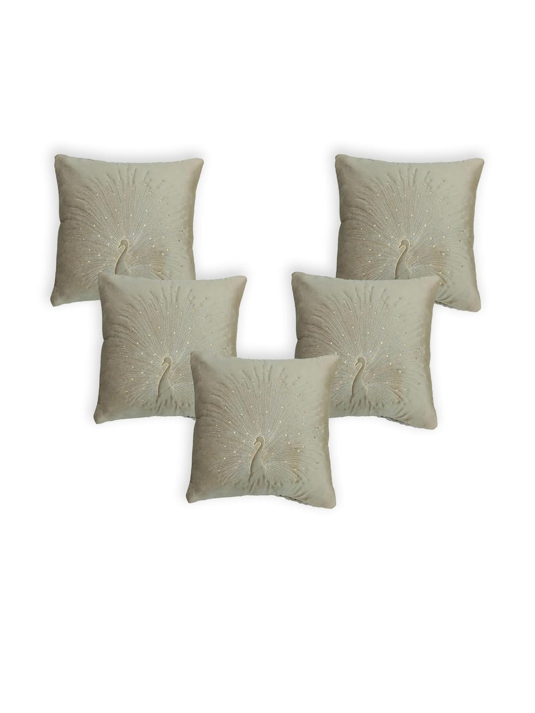 Sun Rise Gold-Toned Set of 5 Embroidered Square Cushion Covers
