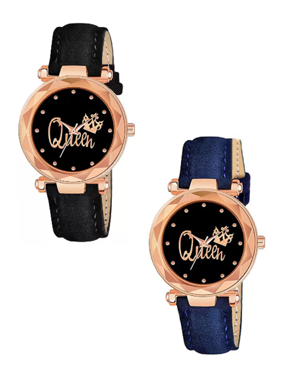 Miss Perfect Women Set of 2 Embellished Dial & Leather Straps Analogue Watch DF22