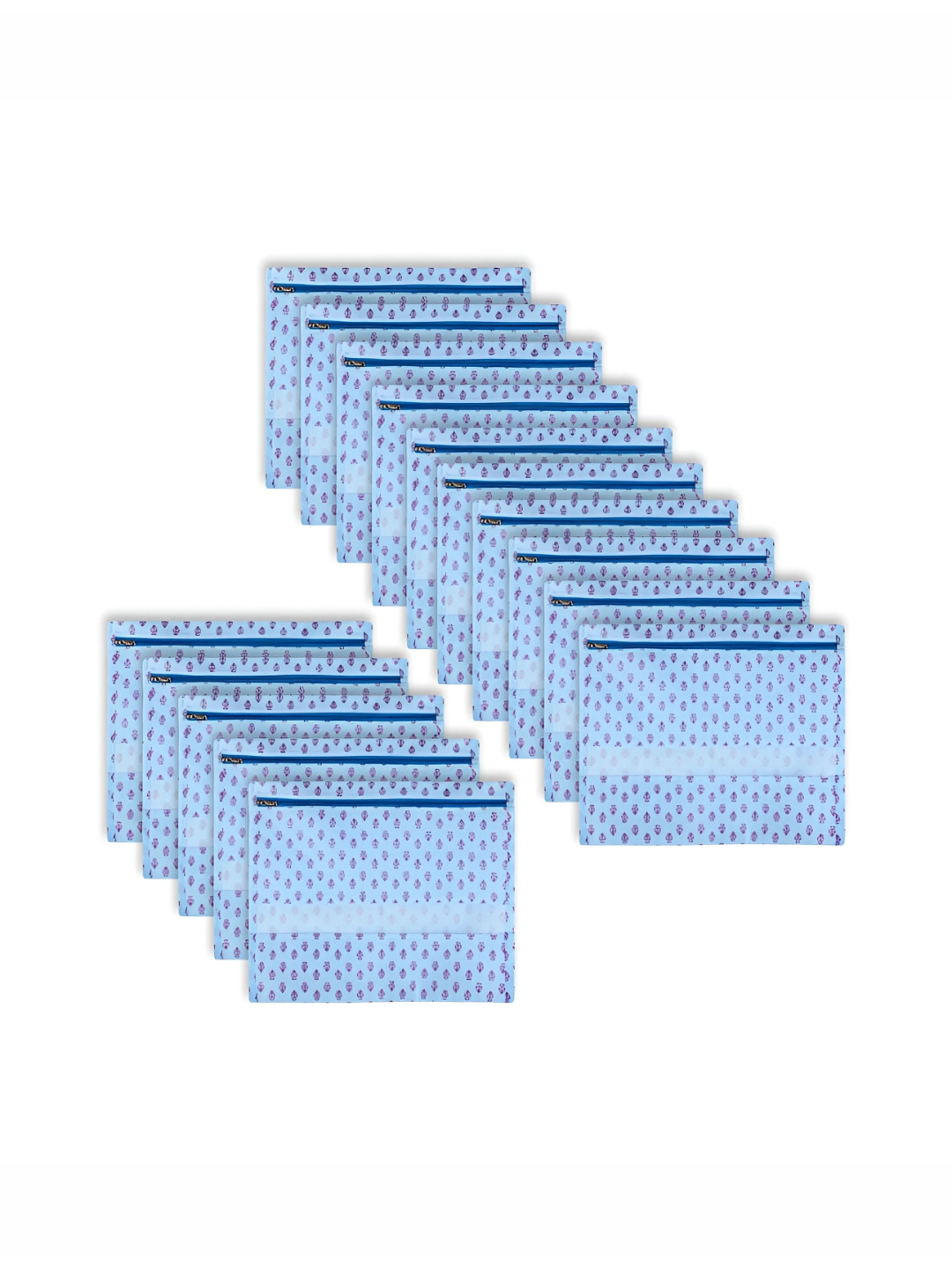 Aura Blue & Pink 15 Pieces Printed Single Saree Bags Organisers