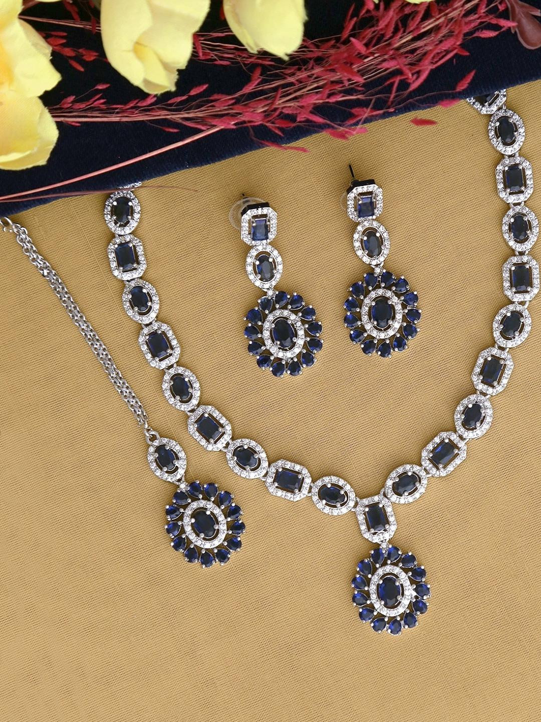 Joy of Jewels Blue Brass American Diamond Jewellery Set