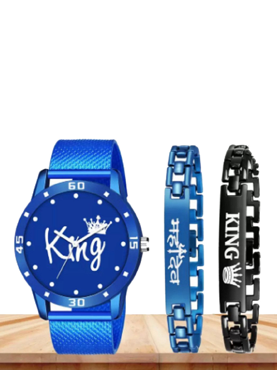 Miss Perfect Men Printed Round Dial Watch and 2pc Bracelet Gift Set