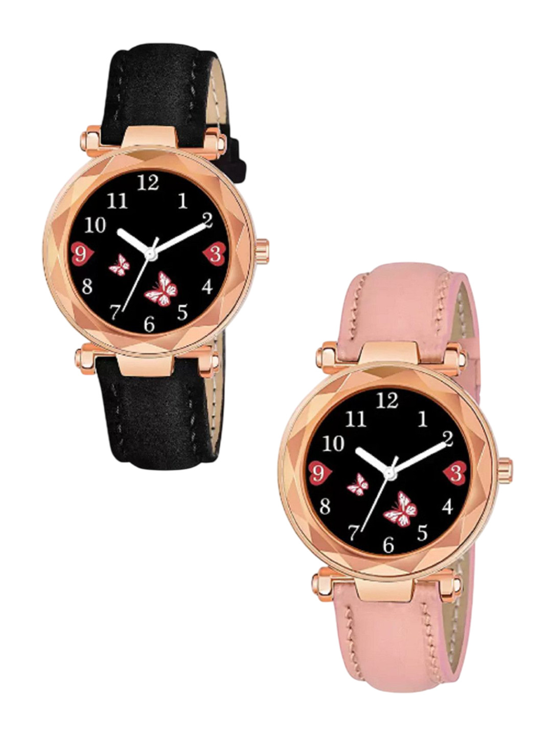 Miss Perfect Women Set of 2 Leather Straps Analogue Watches DF47