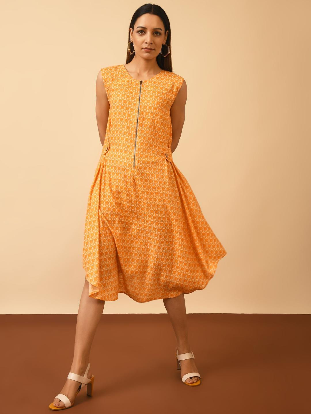 GRASS & SUNSHINE Women Ethnic Motifs Printed Cotton A-Line Dress