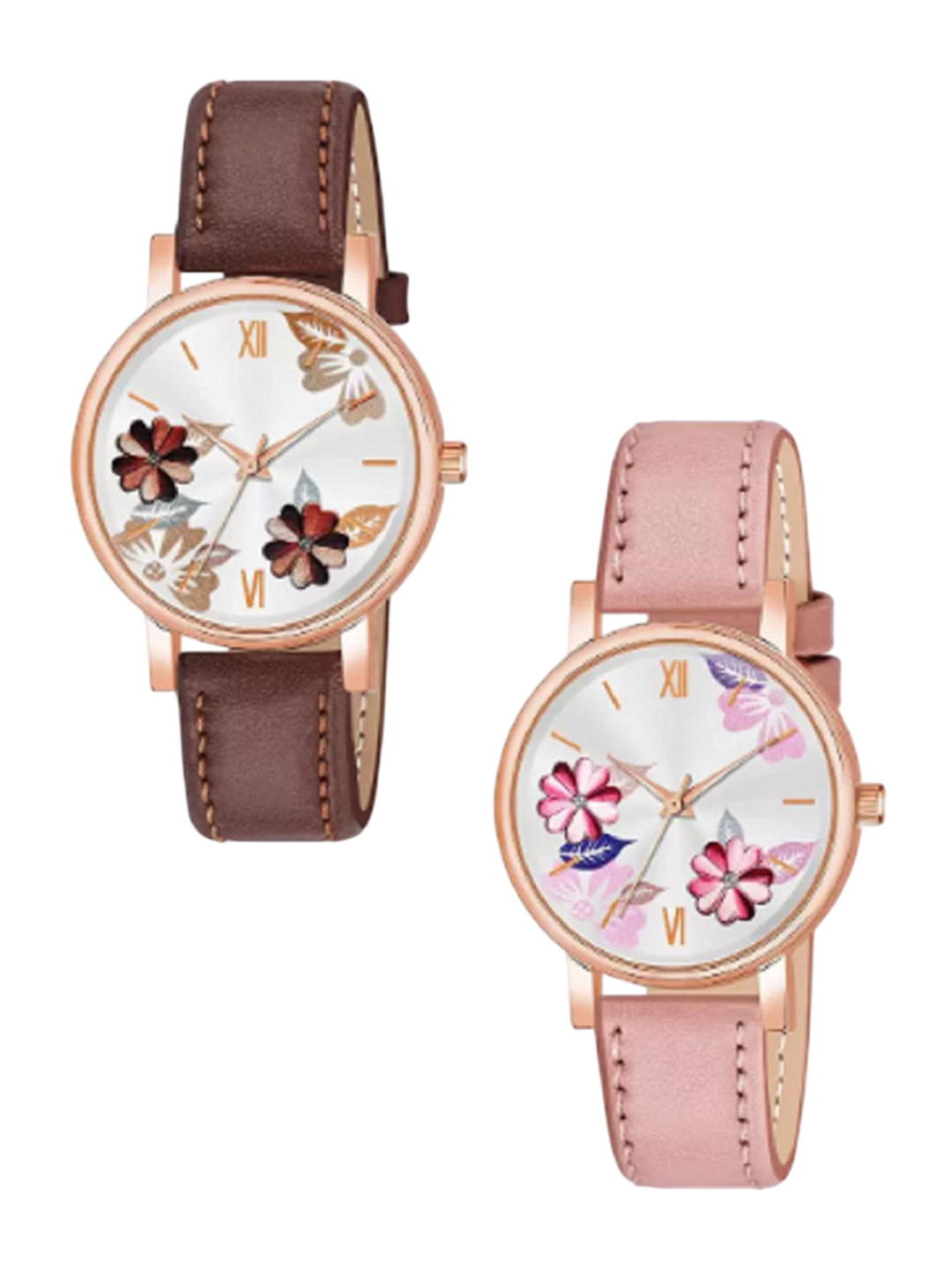 Miss Perfect Women Set Of 2 Printed Dial & Leather Straps Analogue Watch LJ480