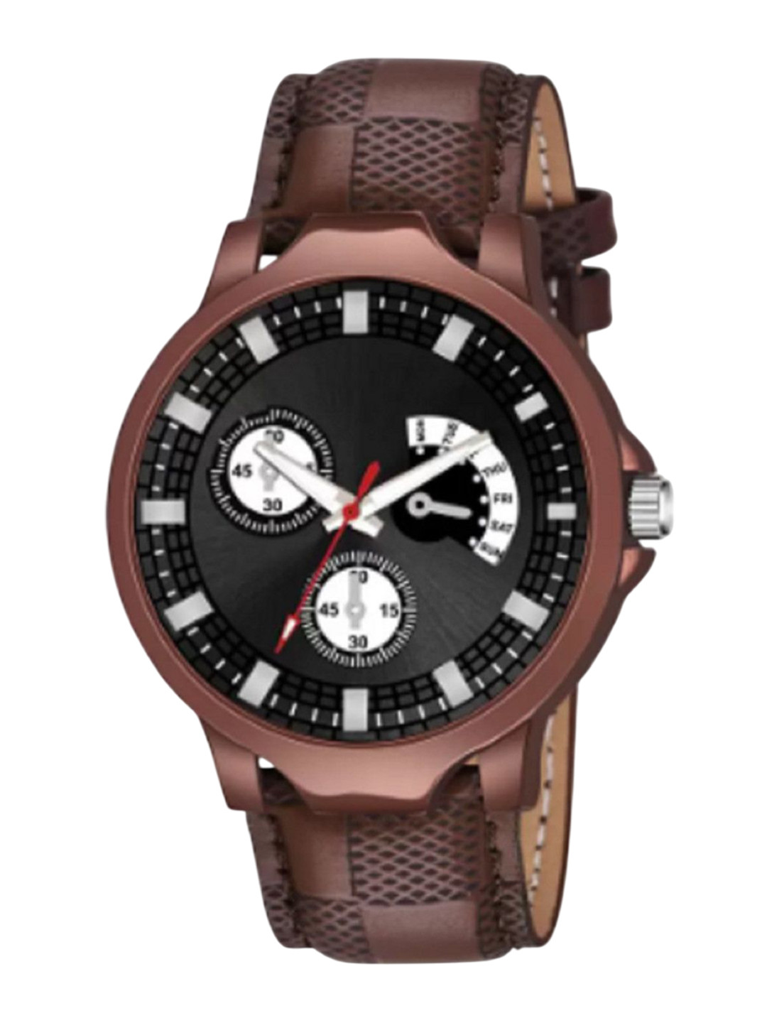 Miss Perfect Men Embellished Dial & Leather Textured Straps Analogue Watch AC65