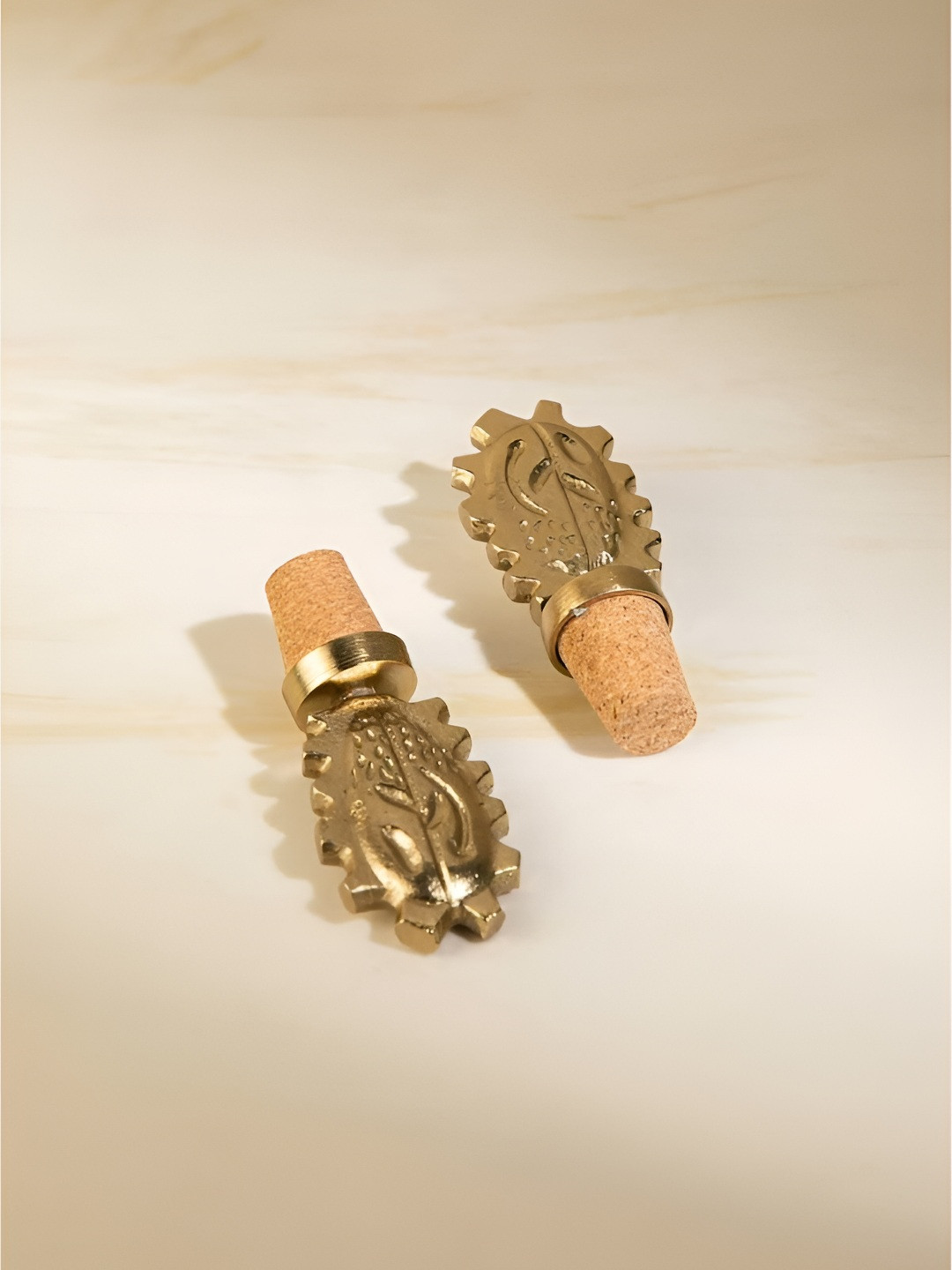 FREEDOM TREE Set Of 2 Beige Brass & Cork Wine Stopper