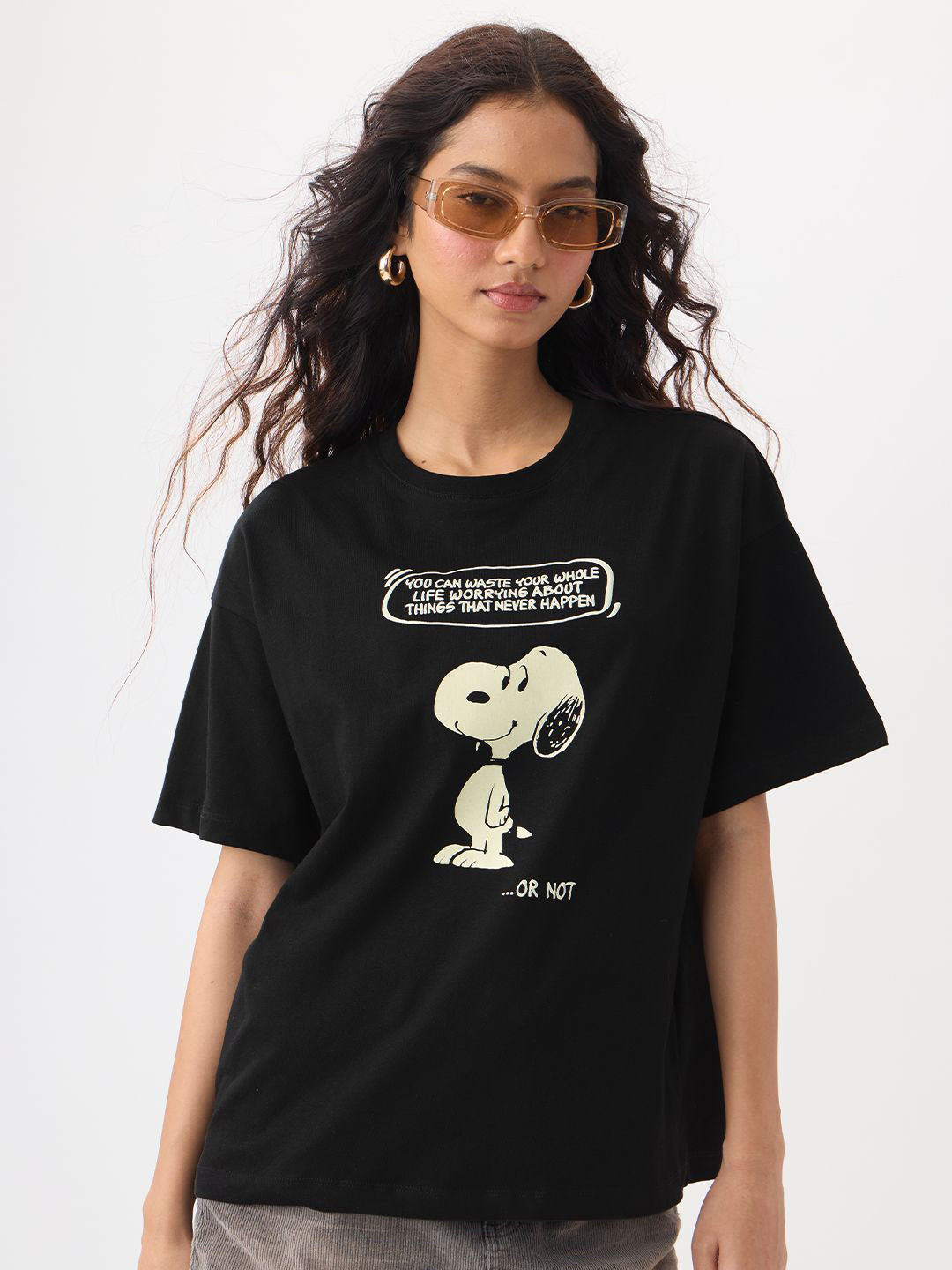 The Souled Store Peanuts Oversized Overthink Puff  Printed Pure Cotton T-Shirt