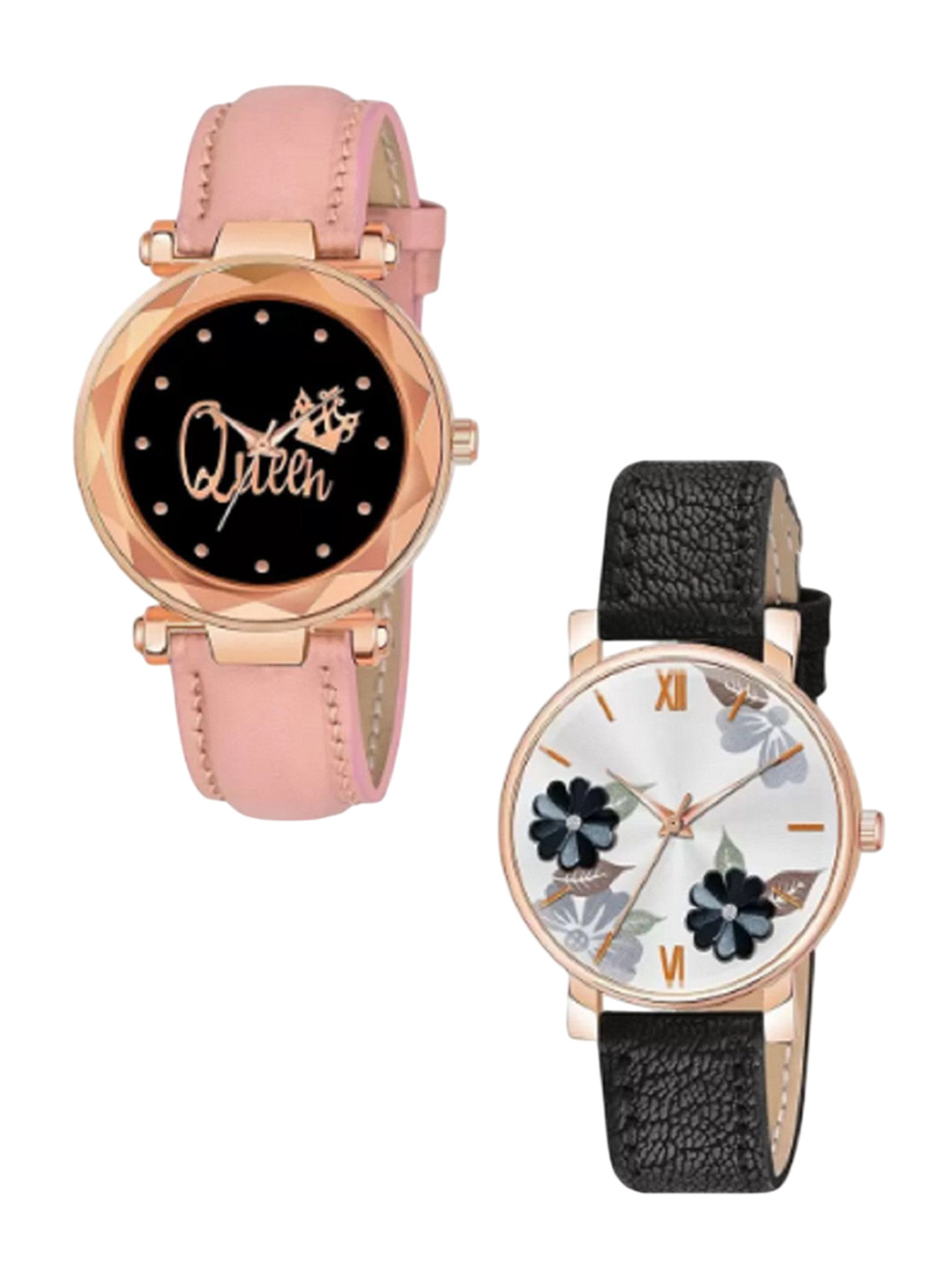 Miss Perfect Women Pack Of 2 Printed Dial & Leather Straps Analogue Watch LJ233