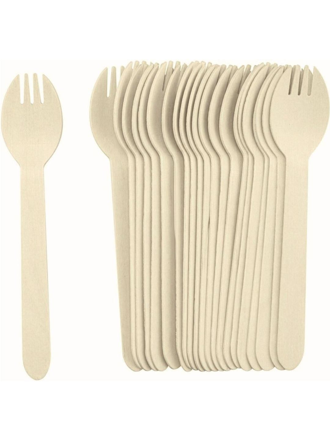 Prakritii Pack Of 100 Beige Disposable Wooden Spork