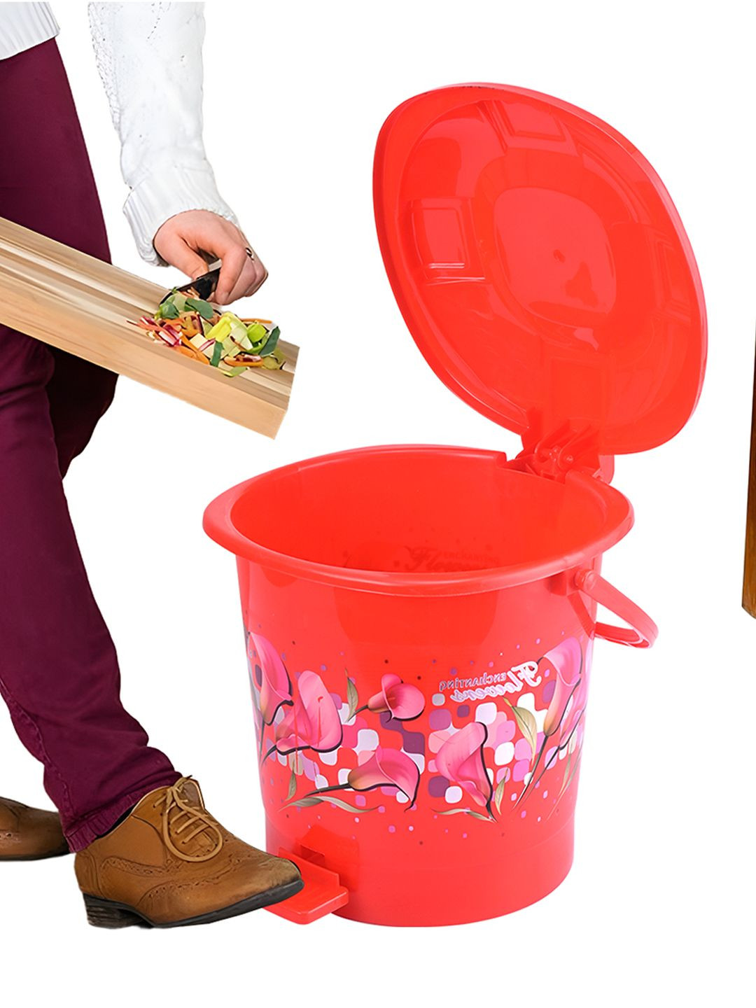 Kuber Industries Red Printed Pedal Dustbin7L