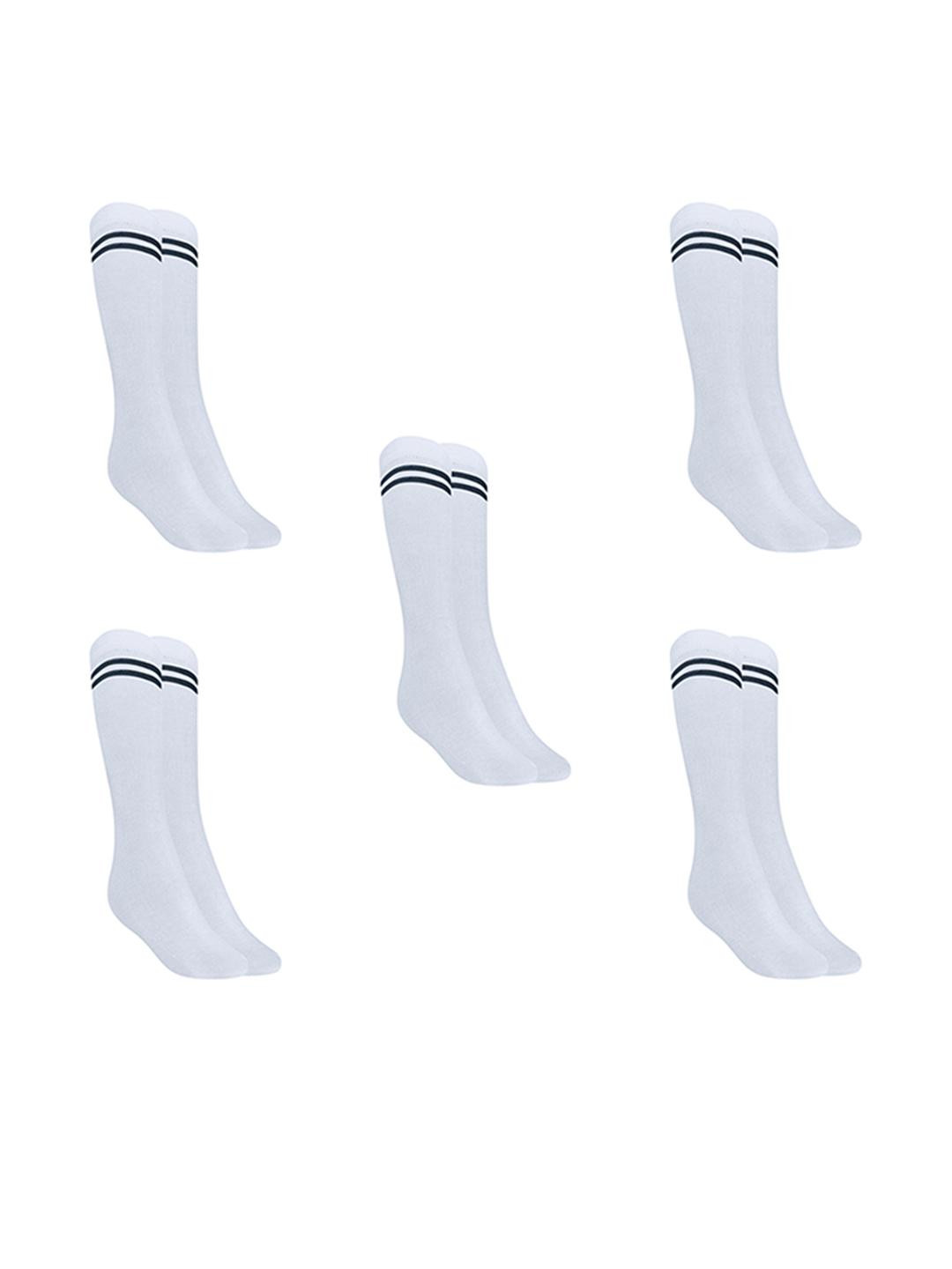 MUKHAKSH Pack of 5 White Socks with Grey Stripes Border Lining  White with Grey Stripes