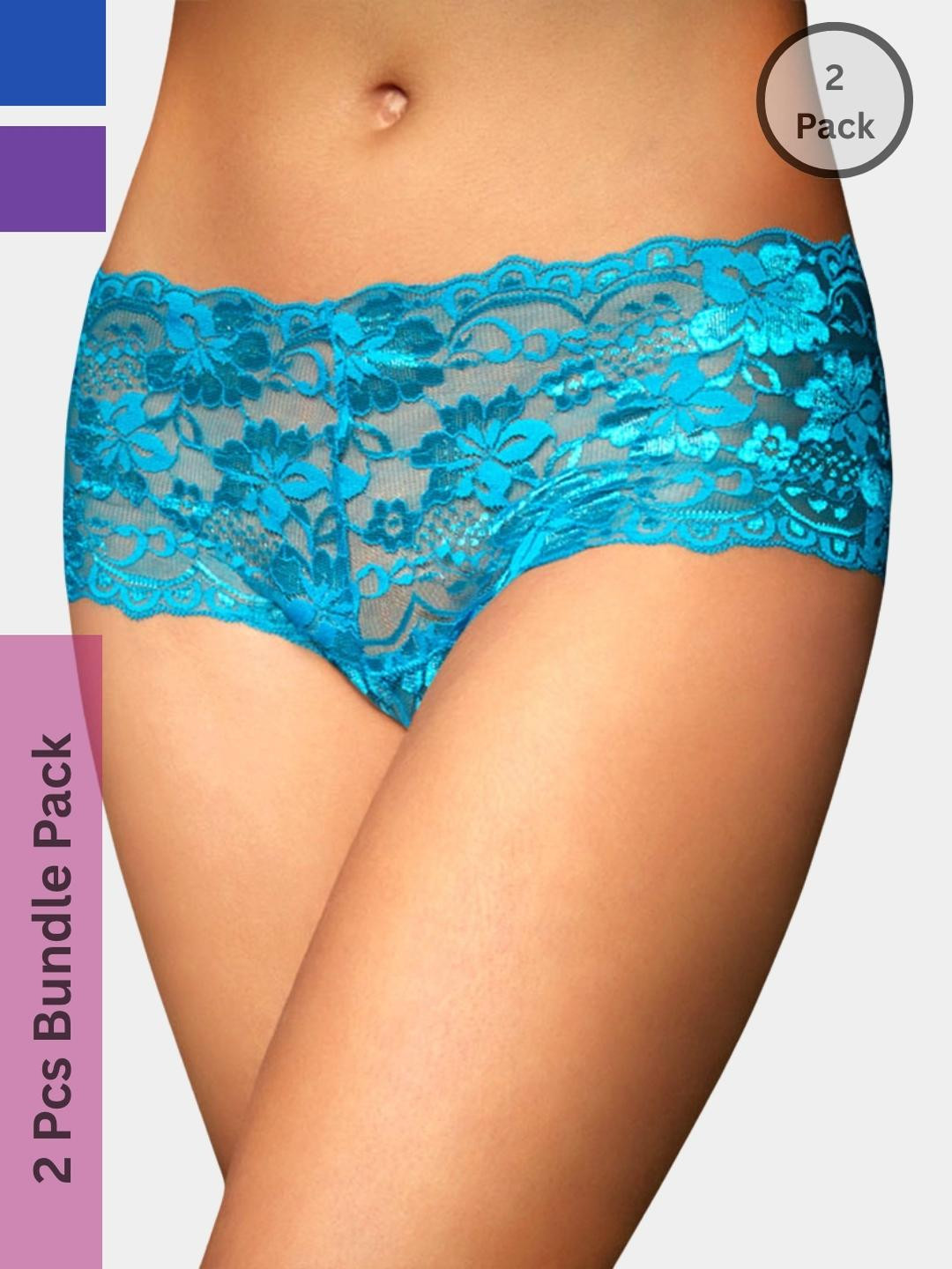 Ribald The Neech Women Pack of 2 Mid-Rise Floral Lace Fabric Briefs