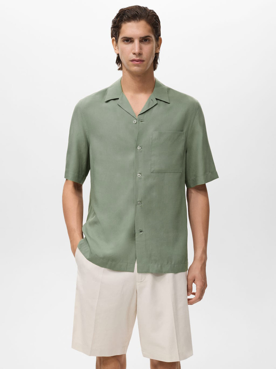 MANGO MAN Cuban Collar Regular Fit Casual Shirt
