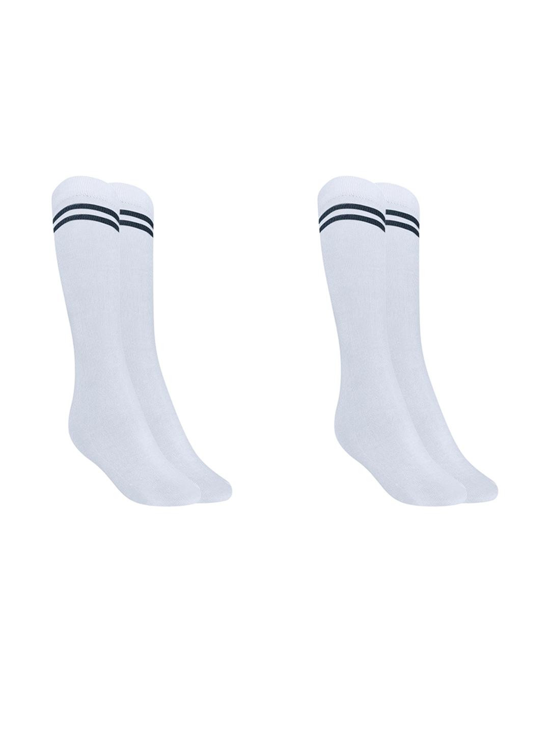 MUKHAKSH Pack of 2 Girls Kids White Socks with Grey Stripes Border Calf Length Socks