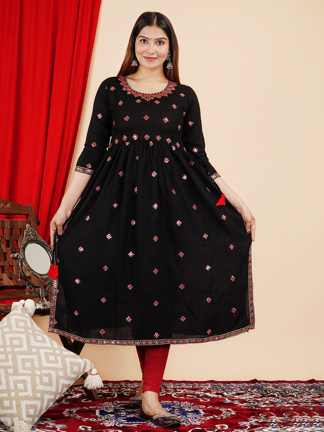 P PRIYA FASHION Women Floral Woven Design Festive A-Line Kurta