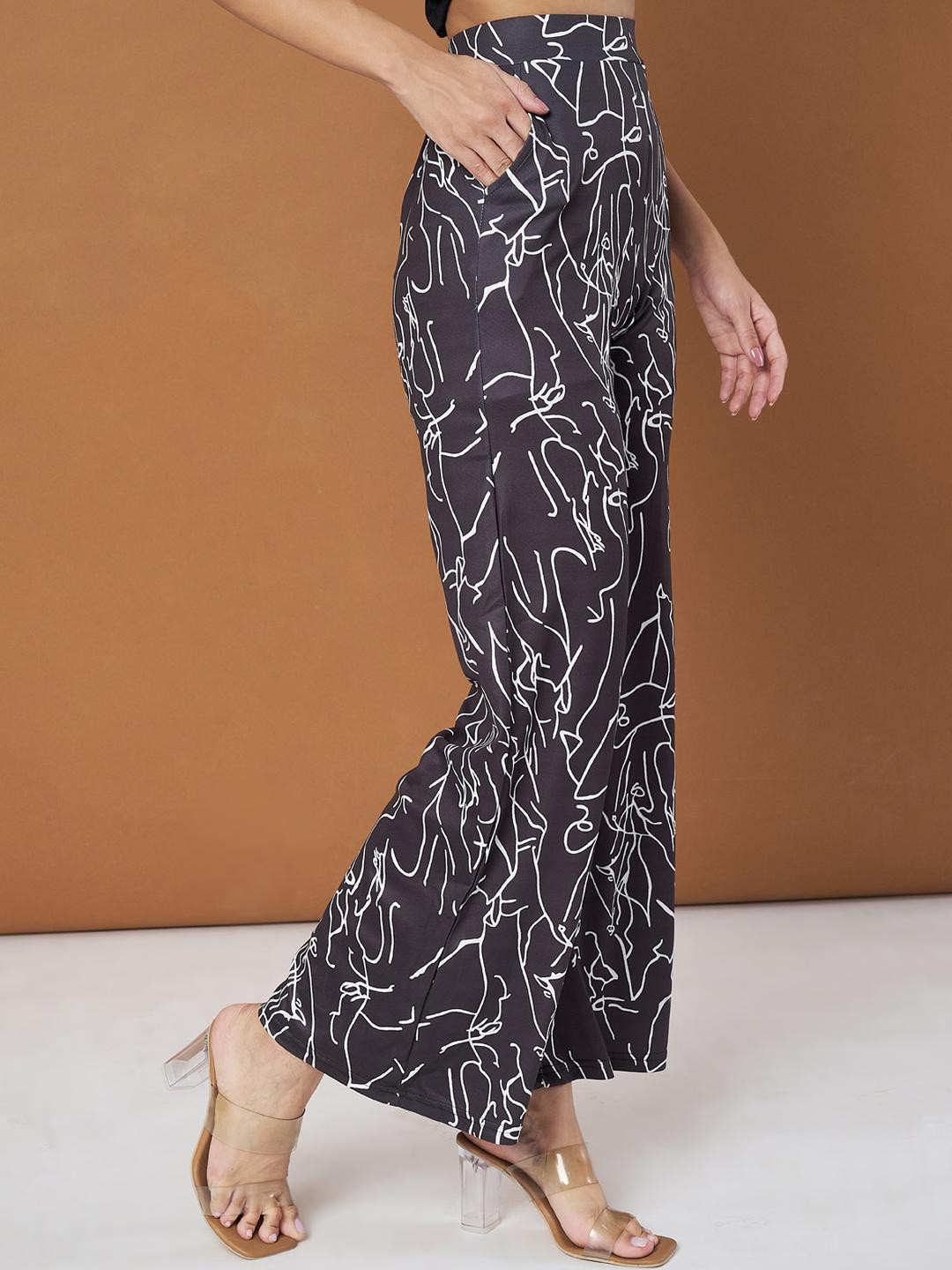 Moda Rapido Women Black Printed Knitted Palazzo Pants