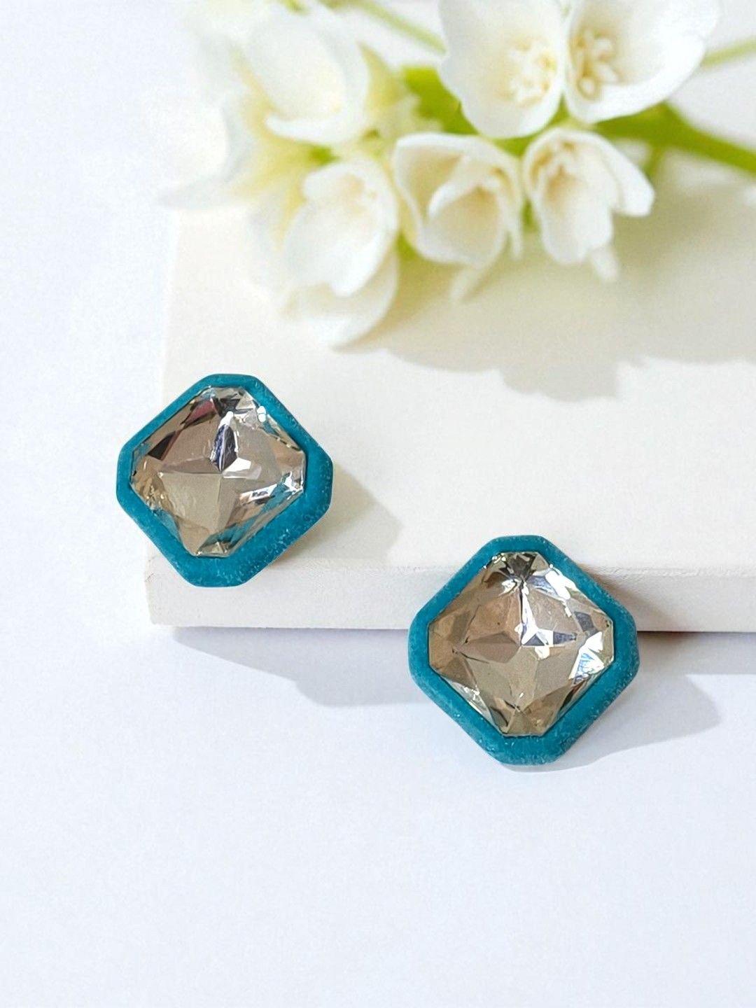 AVANT-GARDE PARIS Rhinestone Studded Velvet Diamond Shaped Studs