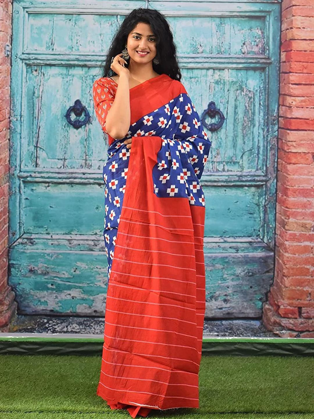 Pinkcity Trade World Multi Pure Cotton Ikat Sarees