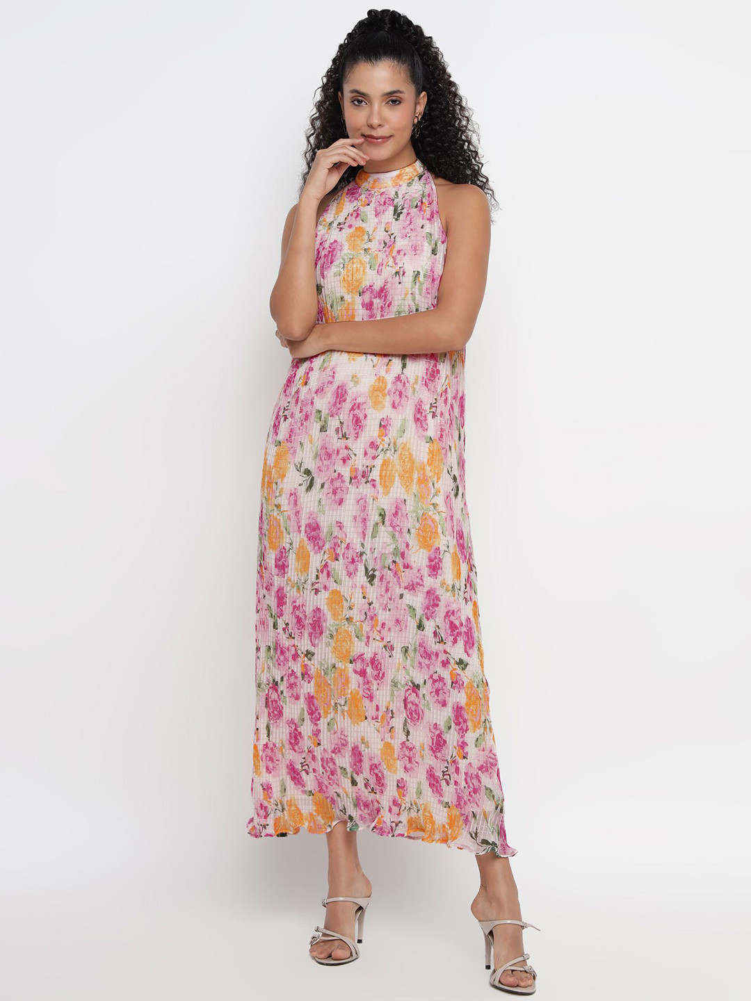 theulluu.com Women Floral Printed High Neck Maxi Dress