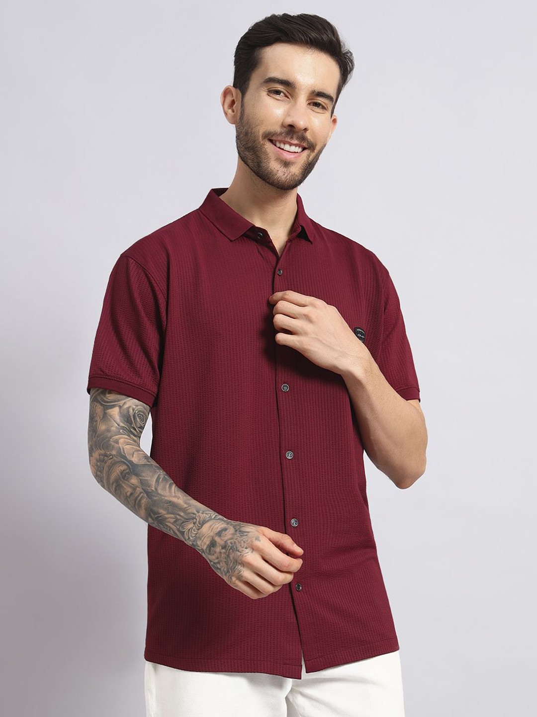 SANDPIPER Men Comfort Fit Textured Spread Collar Casual Shirt