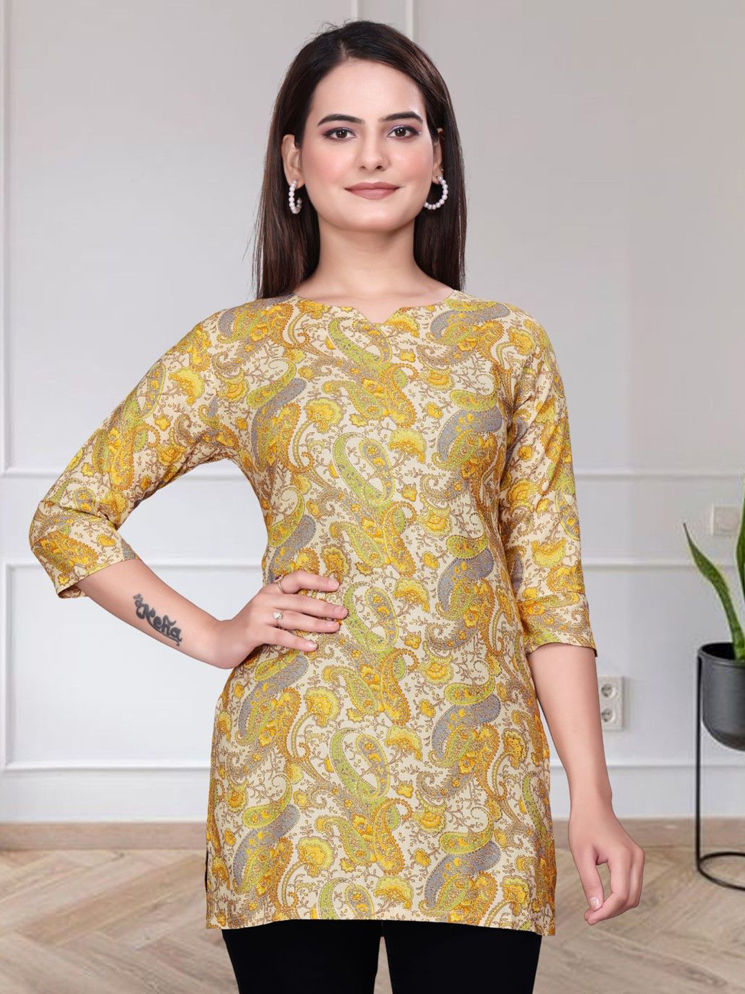 FASTCLO Paisley Print Cotton A-line Top