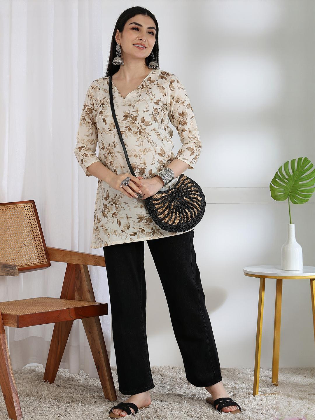 Moda Rapido Women Coffee Brown Cotton Blend  Kurtis