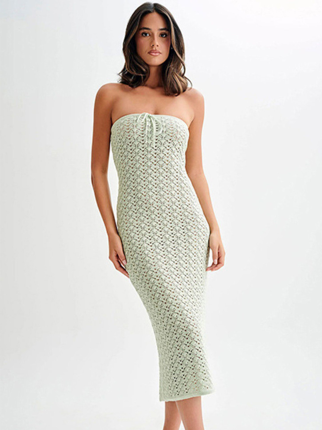Addery Cottage-Core Crochet Strapless Midi Swimwear Cover Up Top