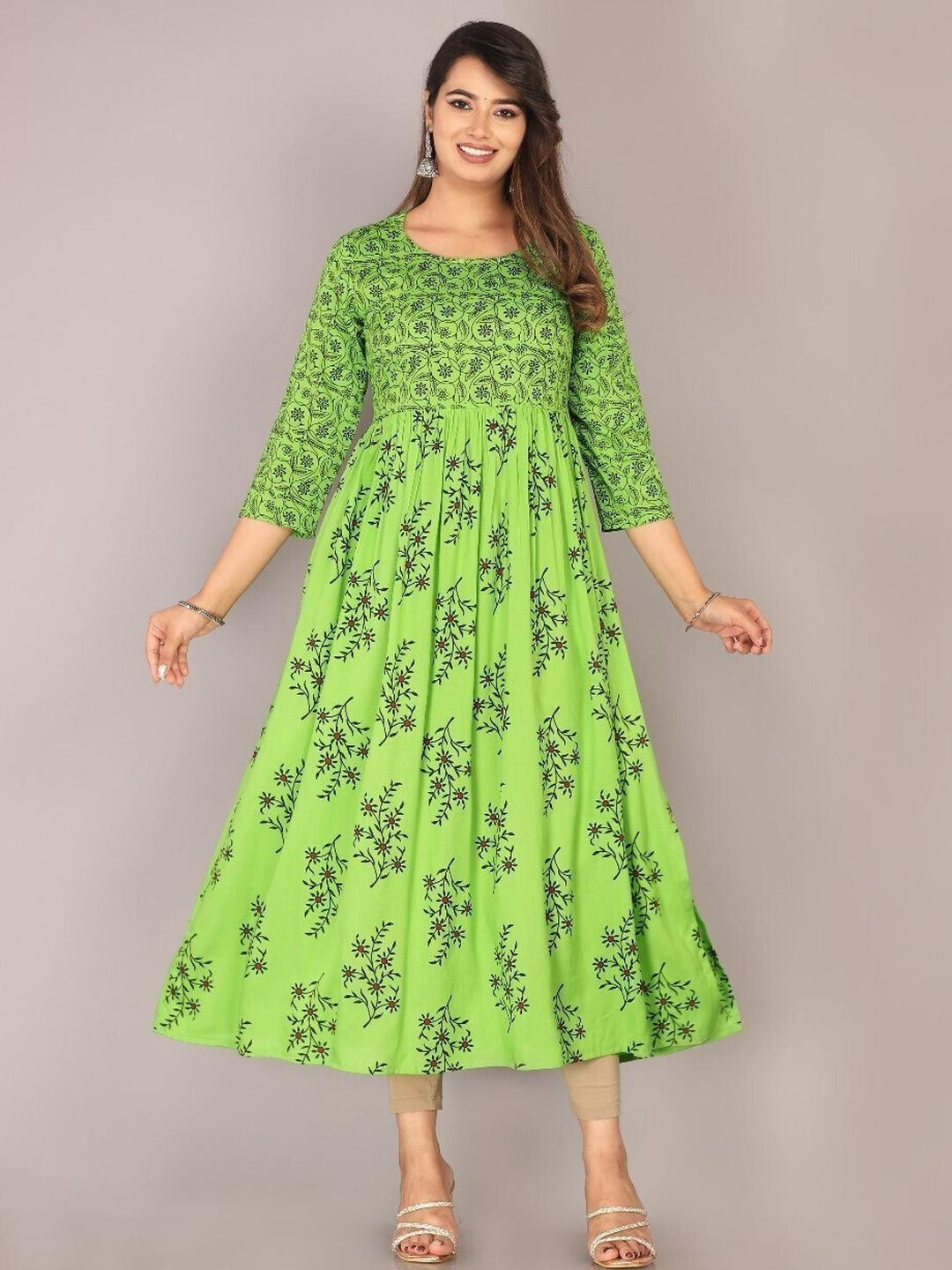PRIYAGANI GARMENTS Women Green Viscose Rayon  Kurtis