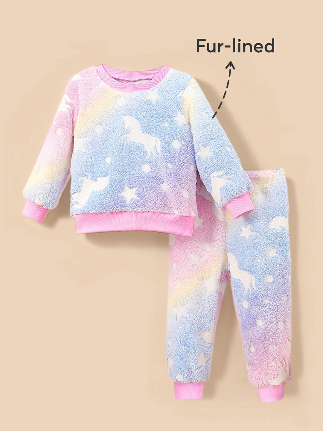 Hopscotch Girls Multicolored Unicorn & Star Night suits