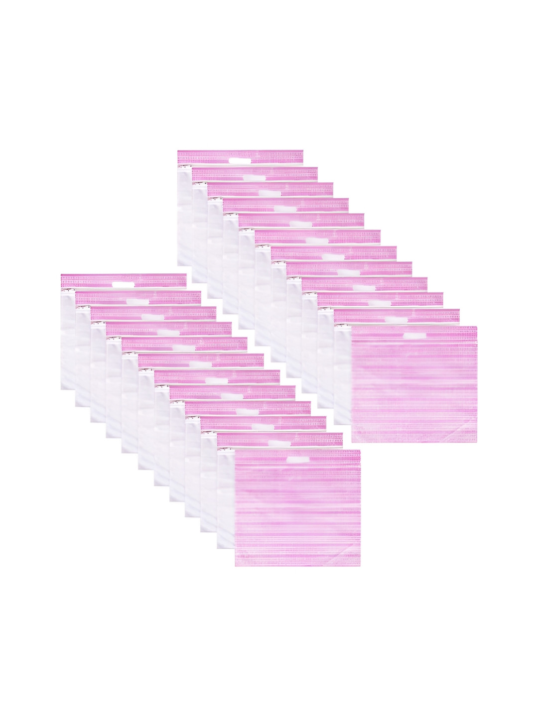 Aura Pink & White 24 Pieces Printed Single Packing Top Visible Window Saree Bags