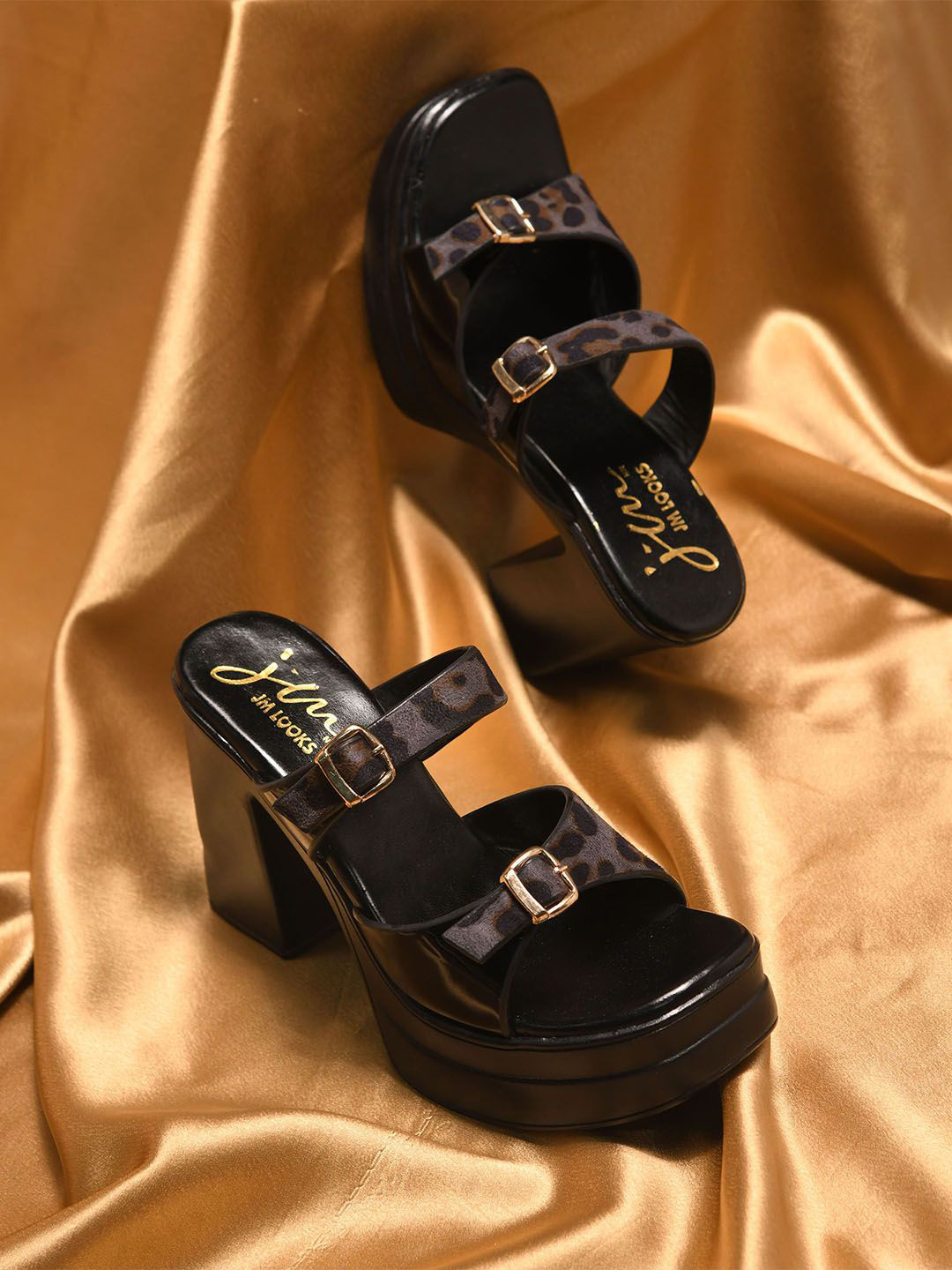 JM Looks Women Block Heels Dual Strap Sandals with Platform Base