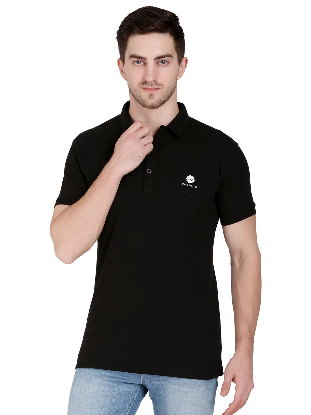 FARICON Men Black Cotton Tshirts