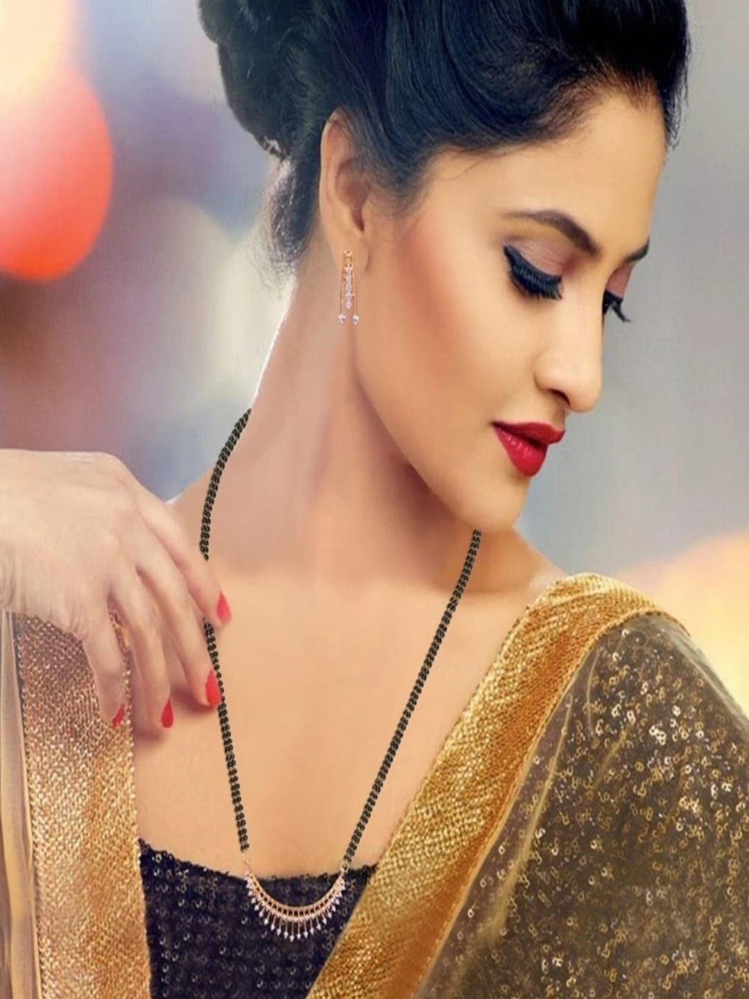 Raghav Artificial Stones Studded & Beaded Mangalsutra With Earrings