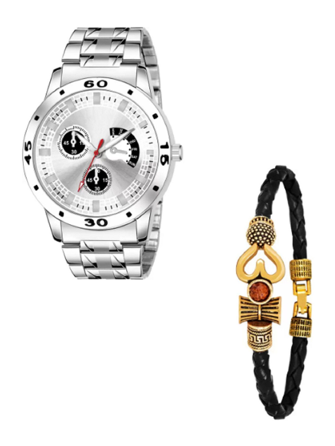 Miss Perfect Men Round Dial & Bracelet Style Straps Analogue Watch And A Bracelet LJ397