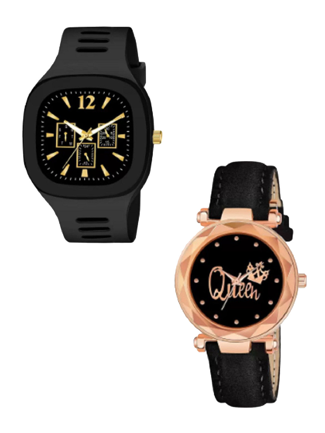 Miss Perfect Unisex Set Of 2 Dial & Leather Straps Analogue Watch LJ266