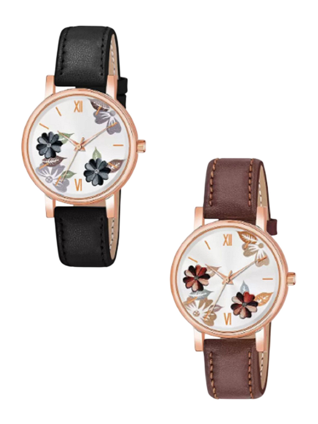 Miss Perfect Women Pack of 2 Printed Dial & Leather Straps Analogue Watch LJ470