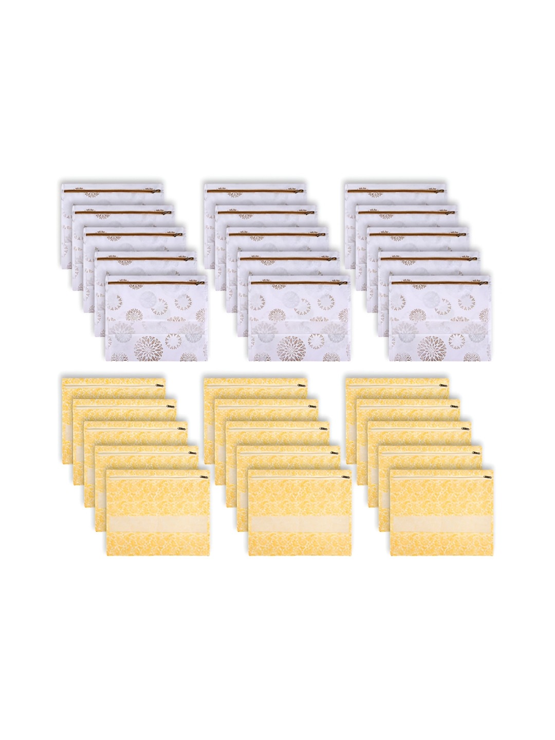 Aura White & Yellow 30 Pieces Printed Single Saree Clothes Bags Organisers