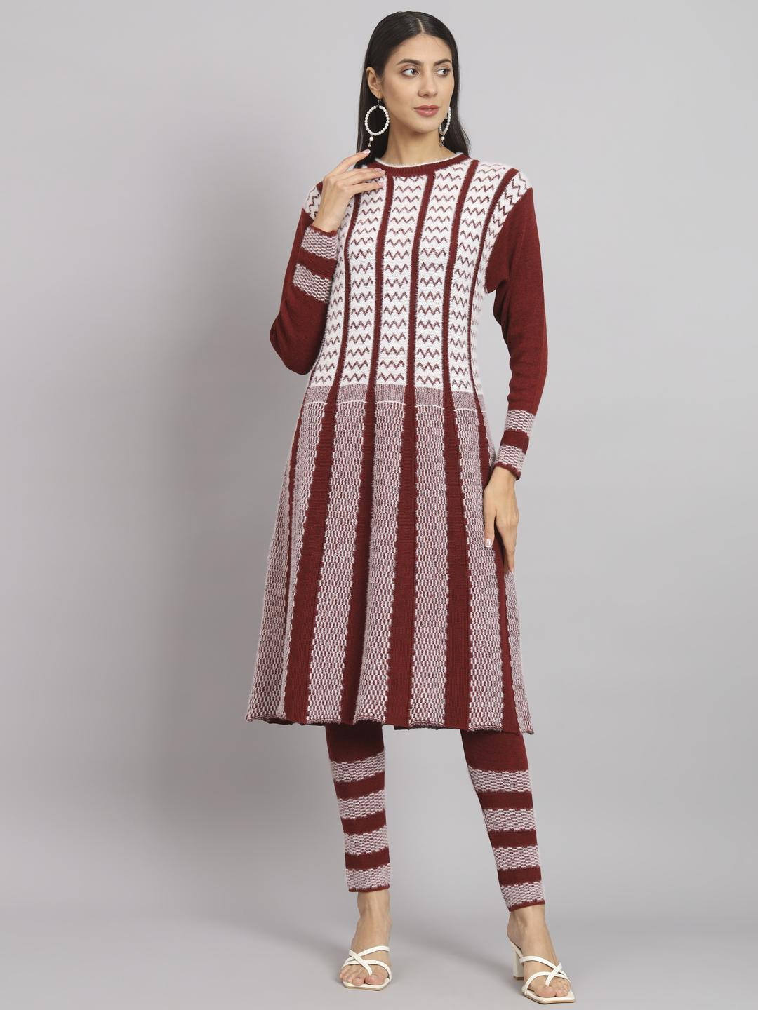 HERMISTON Women Maroon Pure Wool Kurta Sets