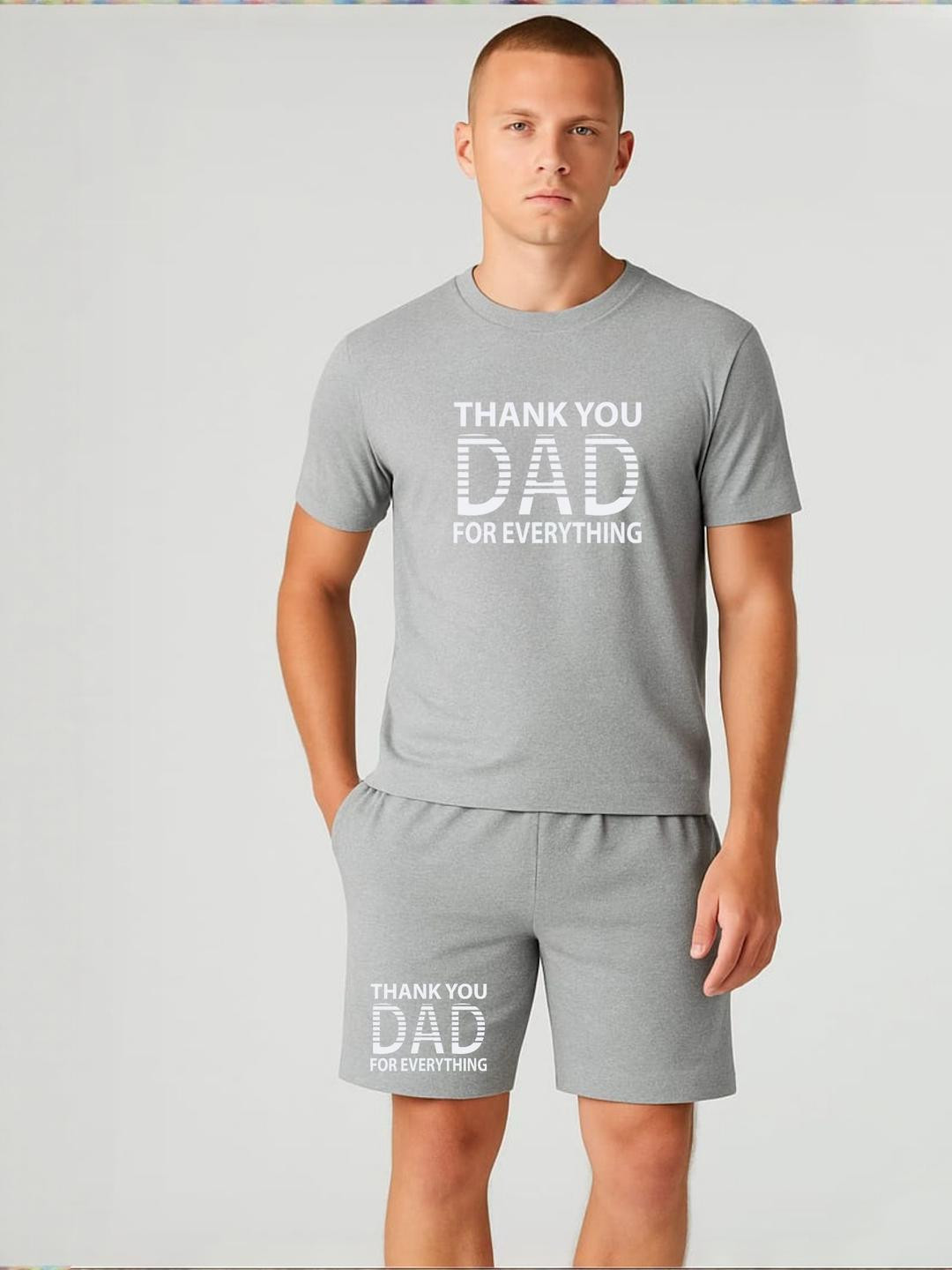 FABSTIEVE Men Thankyou Dad Printed Round Neck T-Shirt With Shorts Co-Ords