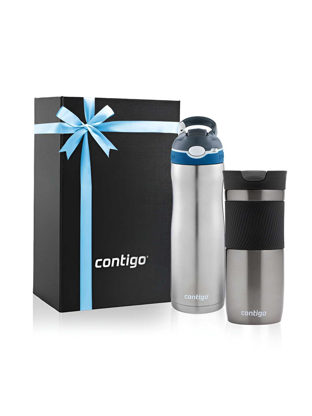 Contigo Black & Blue 2 Pcs Solid Stainless Steel Travel Mug & Water Bottle Diwali Gift Set