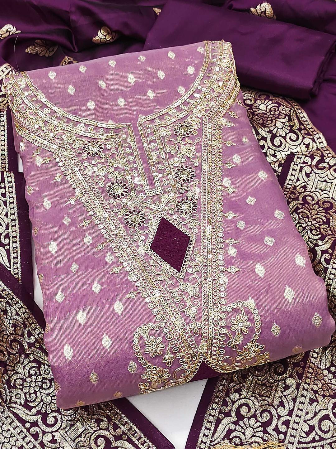 KALINI Floral Embroidered Organza Unstitched Dress Material