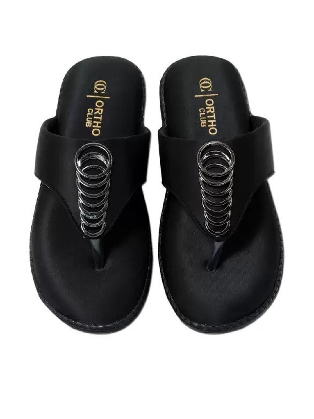 ORTHO CLUB Women Black Synthetic Leather Sandals