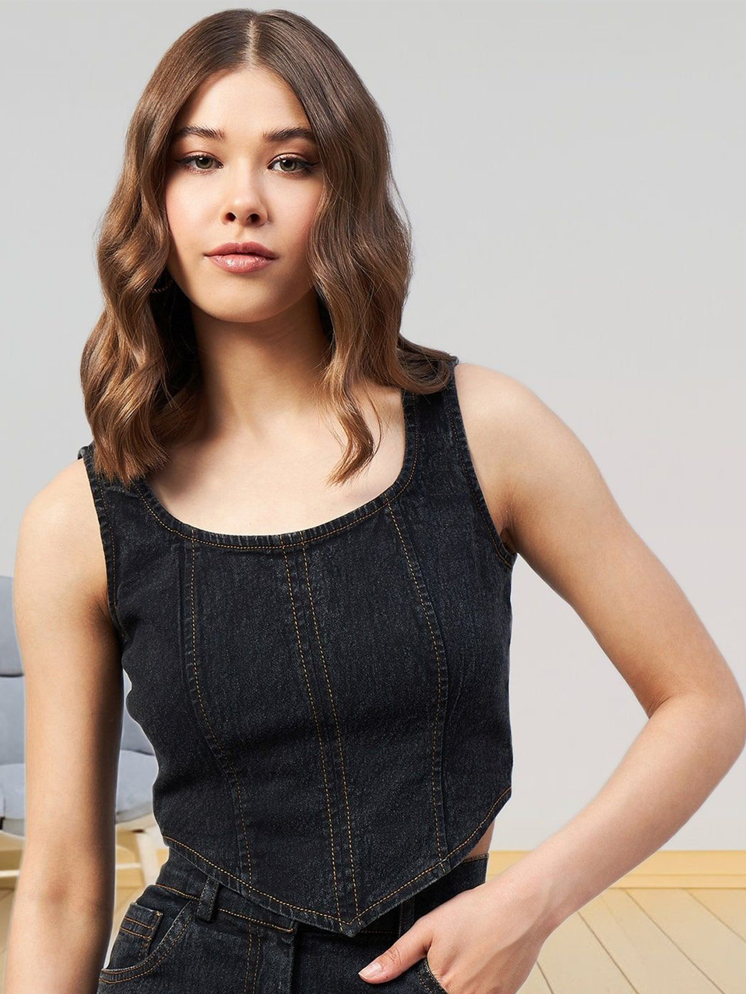 R.Code by The Roadster Life Co. Scoop Neck Denim Vest Top