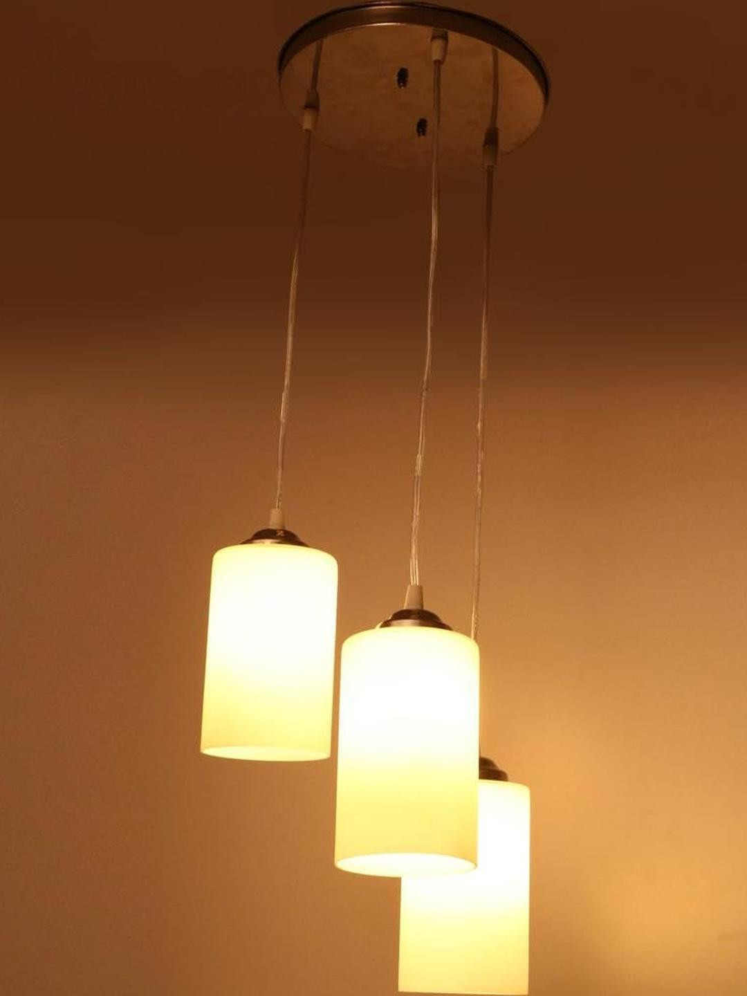 SOMIL White Printed Triple Hanging Glass Ceiling Lamp