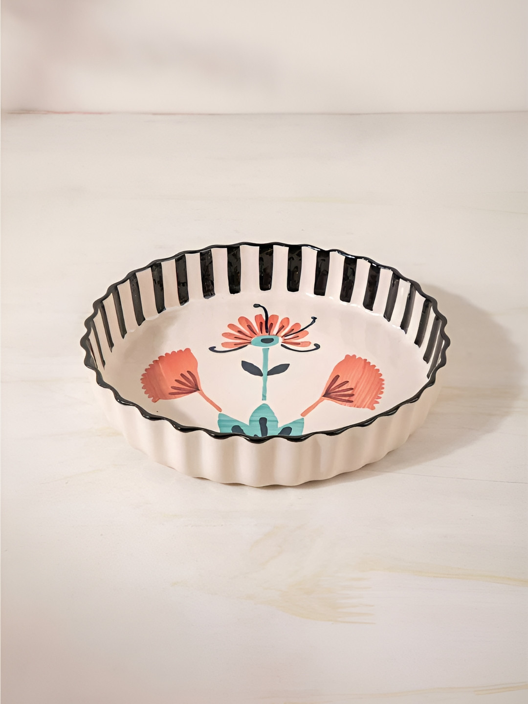 FREEDOM TREE Sativa Beige & Black Printed Ceramic Baking Dish Bakeware